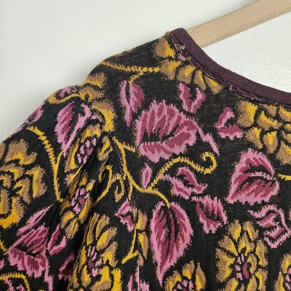 Free People No‎ Ordinary Top Jaquard Sweatshirt M Black Purple Floral Cropped - Picture 6 of 12